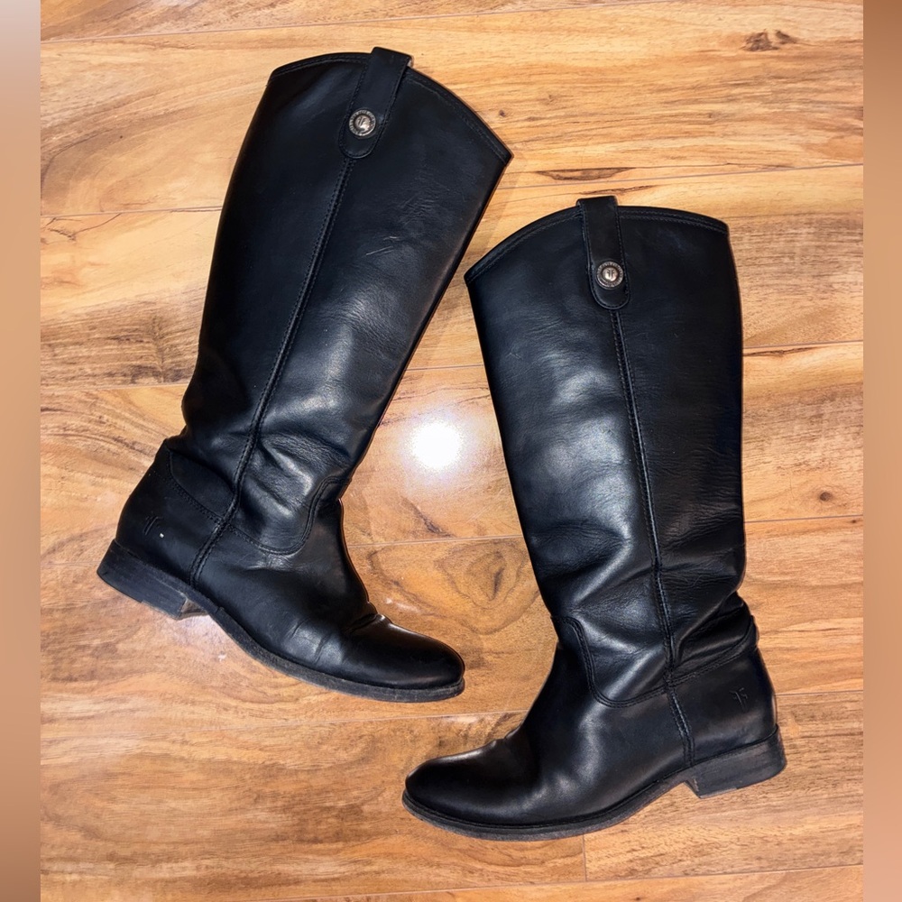 Frye Melissa Button Black Leather Tall Riding Boots 77167 Equestrian - size 7